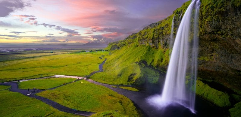 South Coast Iceland, Seljalandsfoss waterfall on the south coast of Iceland
