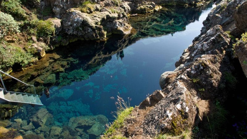 Silfra fissure in Þingvellir National Park, the rift between continents in Iceland north America and Europe