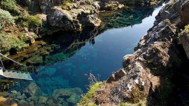 Silfra fissure in Þingvellir National Park, the rift between continents in Iceland north America and Europe
