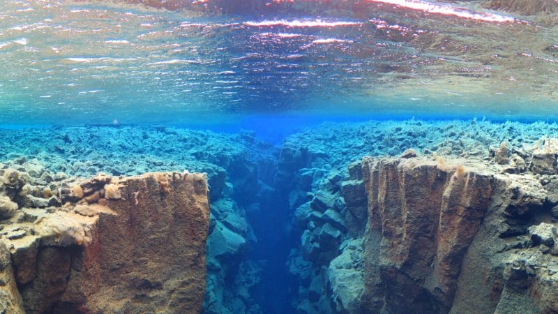 Silfra fissure in Þingvellir National Park, the rift between continents in Iceland north America and Europe