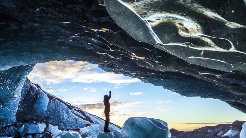 Beautiful Ice Cave in Svínafellsjokull glacier in Skaftafell Nature Reserve - Iceland Must See