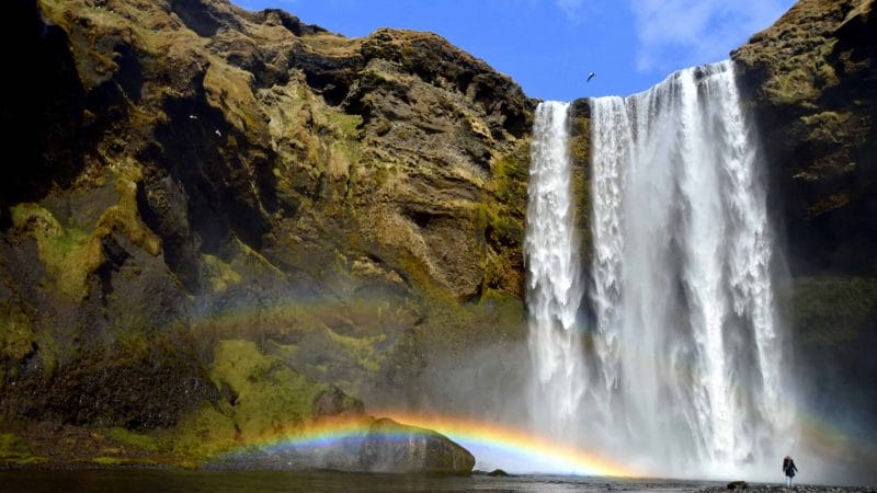Iceland Must See - Beautiful Rainbow at Skógafoss Waterfall in South Iceland