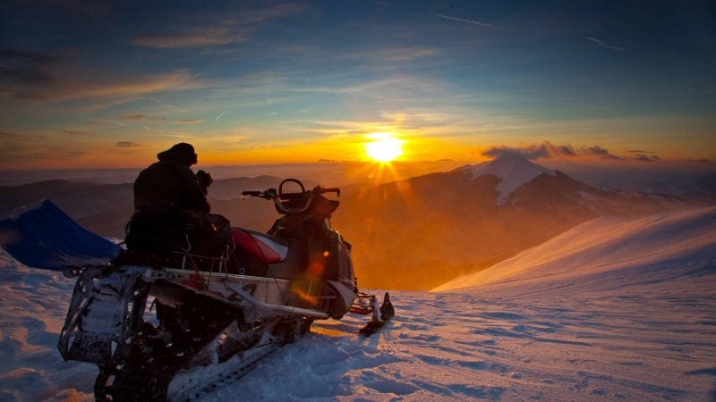 Iceland Snowmobile Tour, Snowmobile Iceland, Snowmobiling in Iceland, sunset and snowmobiling on a glacier in Iceland