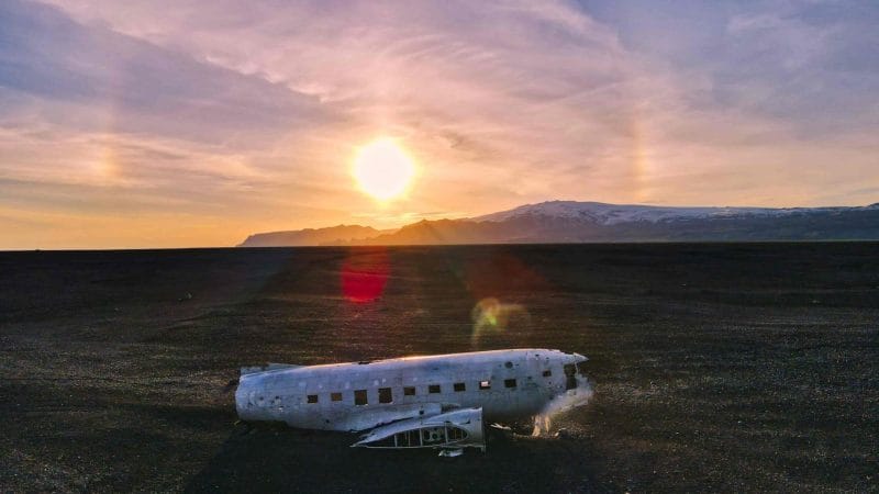 sunset at Solheimasandur plane wreck in south Iceland