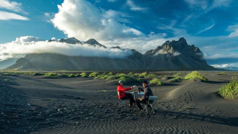 couple having dinner at Stokksnes beach