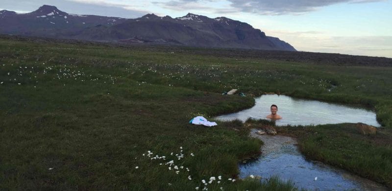 Iceland Hot Springs, hot springs in Iceland, Sturlungalaug hot spring in Snæfellsnes Peninsula, hidden hot spring in Iceland with a view of the mountains