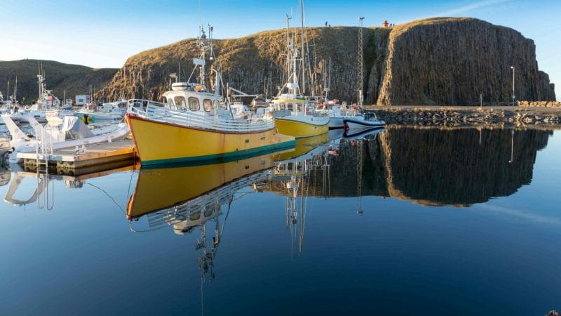 boats at the harbor in Stykkisholmur village in Snæfellsnes Peninsula