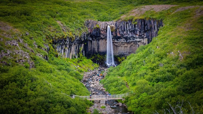 Svartifoss waterfall in Skaftafell Vatnajökull National Park in south Iceland