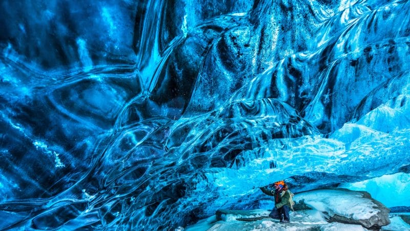 Vatnajokull National Park - natural blue ice cave in Vatnajokull glacier