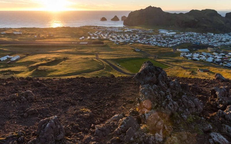 sunset in Vestmannaeyjar island in south Iceland, Westman Islands