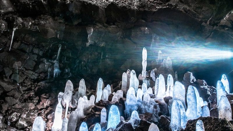 inside Víðgelmir lava cave in west Iceland