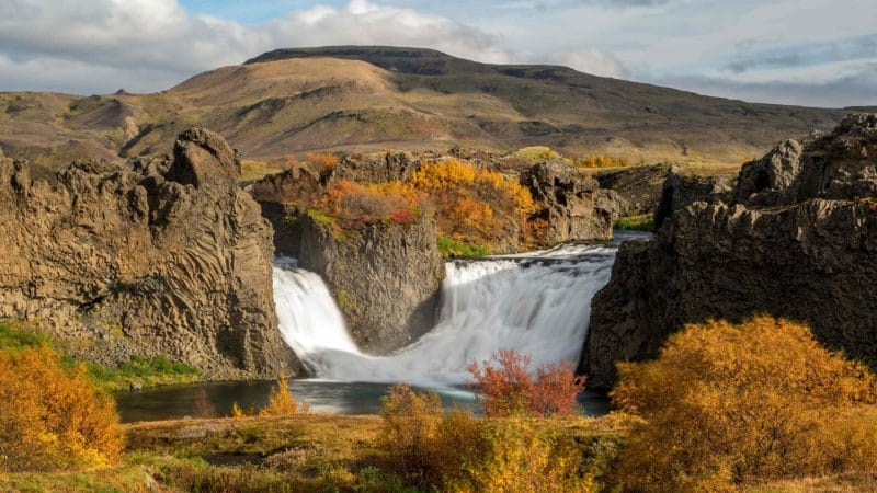 Hjálparfoss waterfall in the Golden Circle Highlands of Iceland