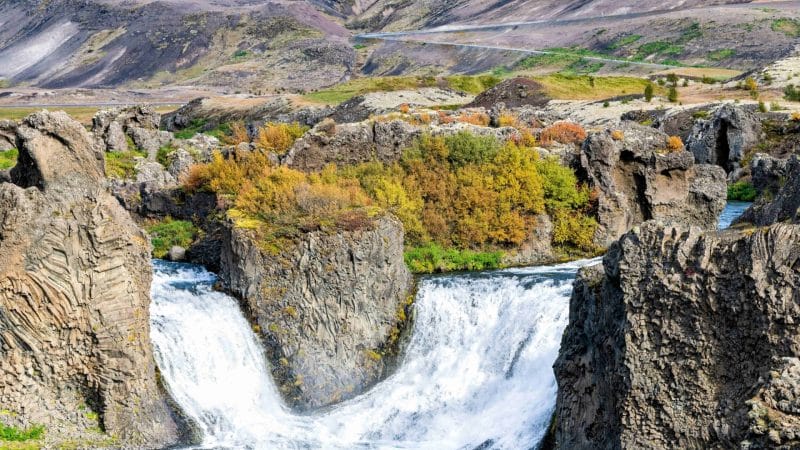 Hjálparfoss waterfall in the Golden Circle Highlands of Iceland