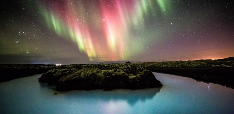 Northern lights at Blue Lagoon in Iceland