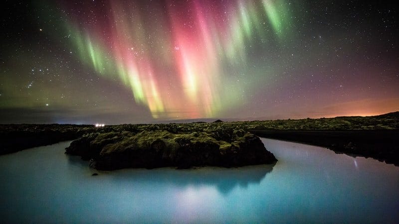 Northern lights at Blue Lagoon in Iceland