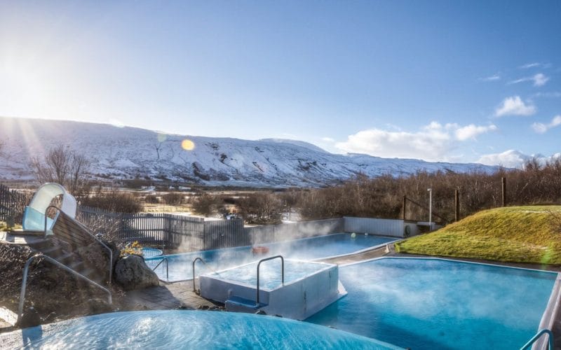 The swimming pool in Húsafell in west Iceland