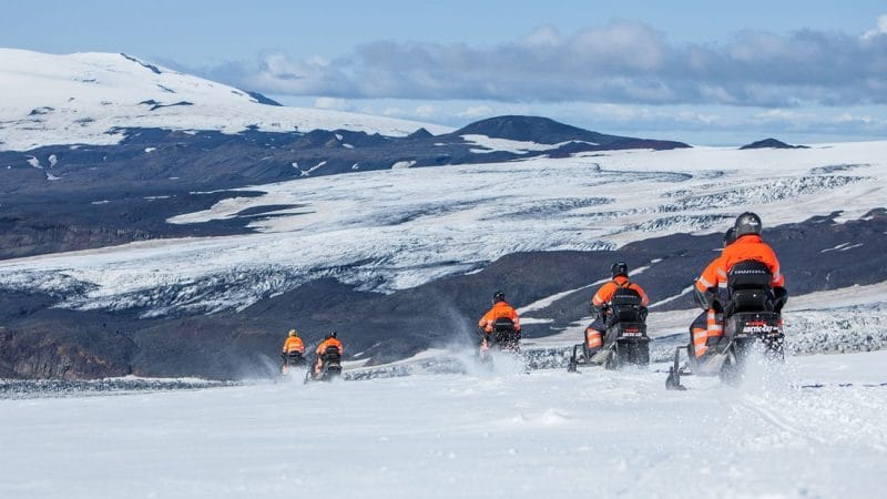 Iceland Snowmobile Tour, Snowmobile Iceland, Snowmobiling in Iceland, Snowmobile on Myrdalsjokull glacier in south Iceland