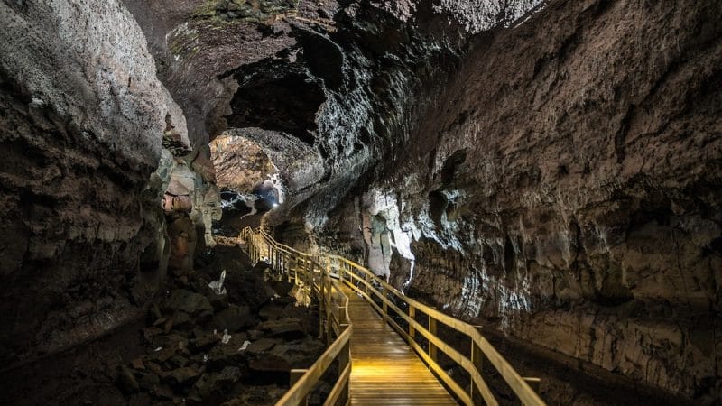 inside Víðgelmir lava cave in west Iceland