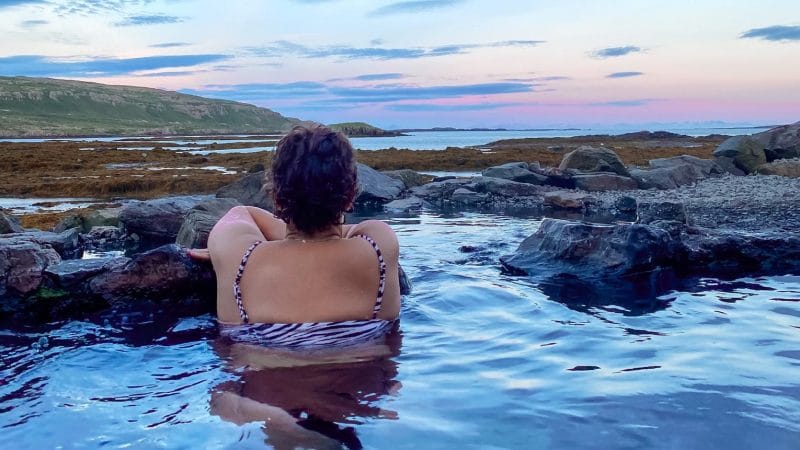 Iceland hot spring, Hellulaug hot spring in the westfjords of Iceland