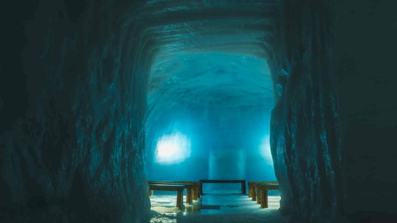 into the glacier ice chapel in Iceland