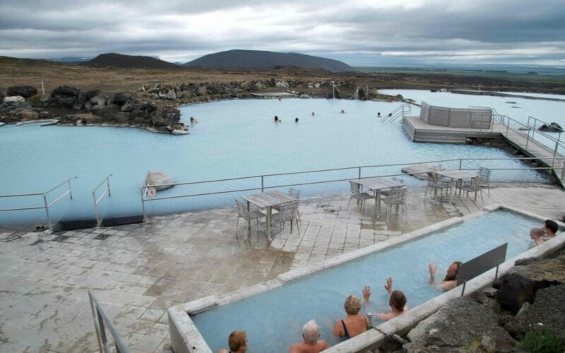 people relaxing in Myvatn Nature baths in north Iceland
