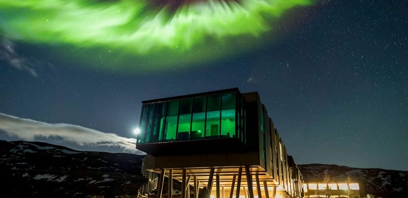 northern lights over Ion adventure hotel luxury hotel in the Golden Circle Iceland