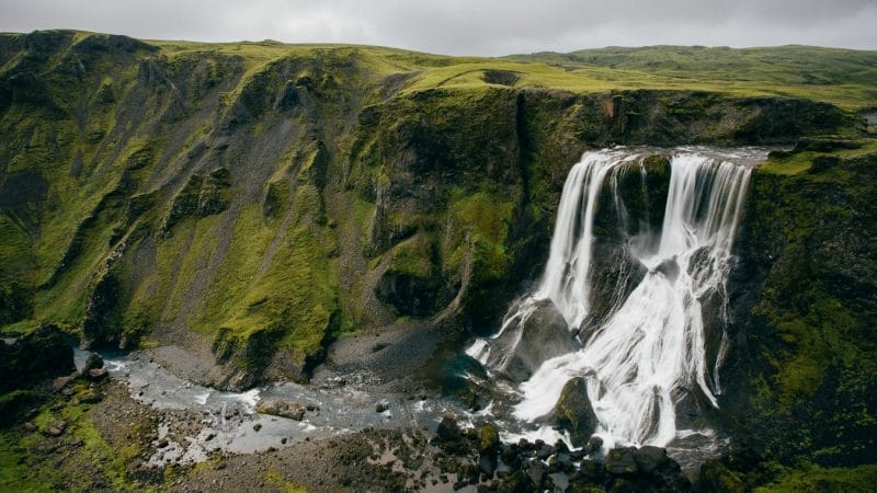 Fagrifoss waterfall in the highlands of Iceland