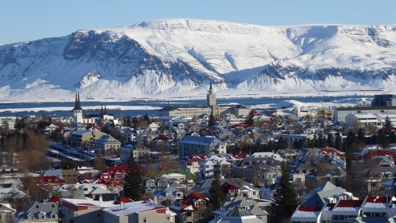 Downtown Reykjavik and Esjan mountain