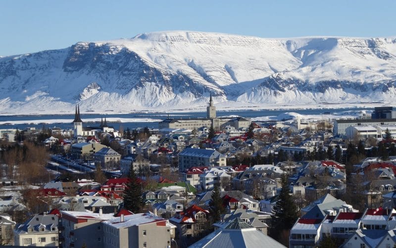 Downtown Reykjavik and Esjan mountain