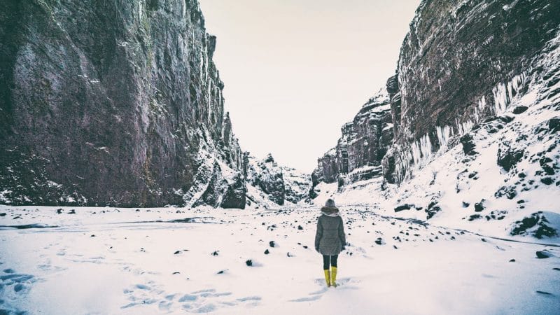 Stakkholtsgja canyon during winter, game of thrones location in Iceland