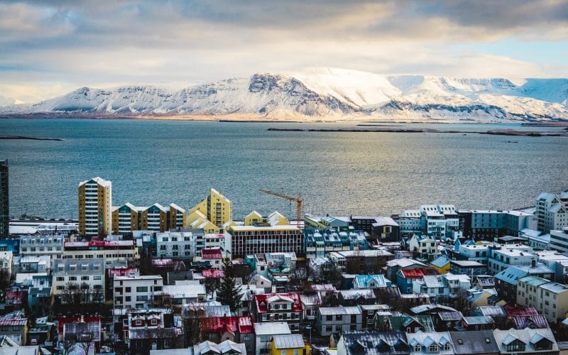 Downtown Reykjavik and Esjan mountain